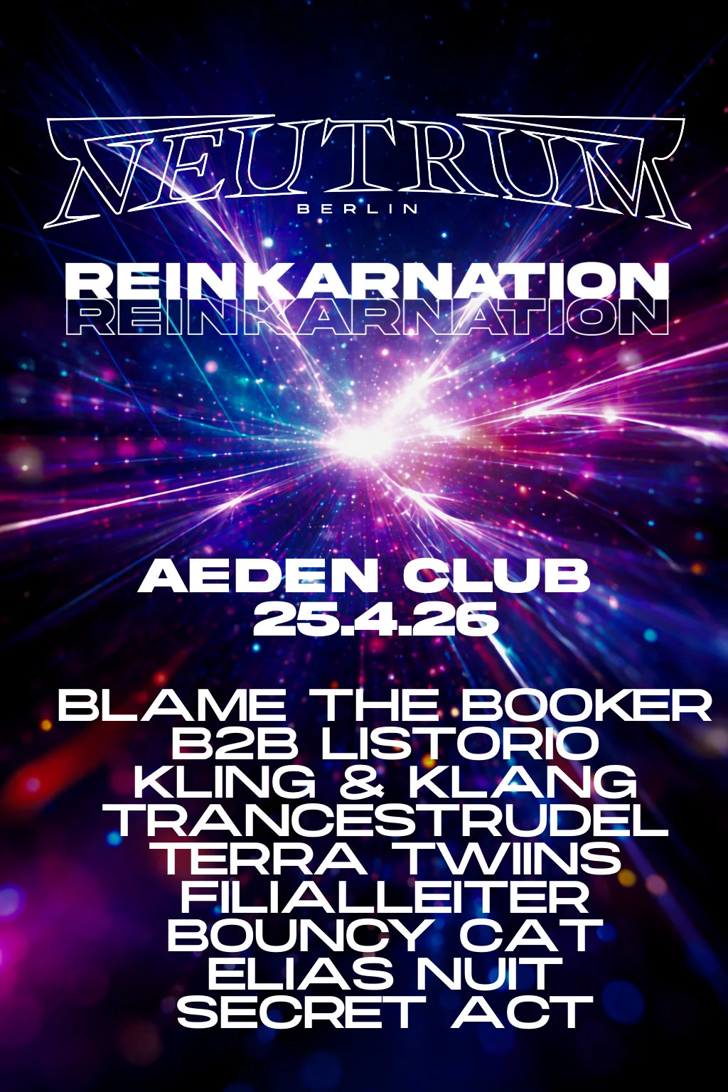REINKARNATION w/ KLING&KLANG, TERRA TWIINS, Trancestrudel, LISTORIO b2b Blame the Booker